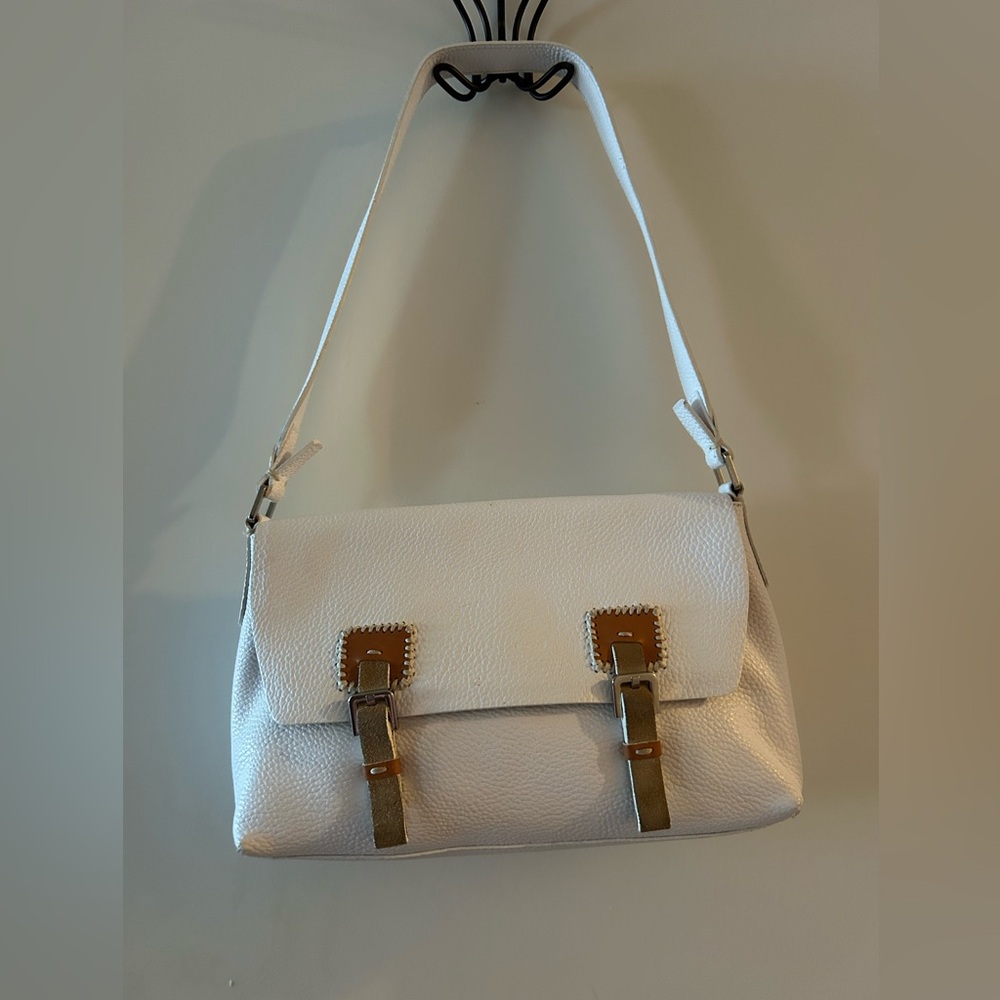 Francesco Cobiasia White Leather Shoulder Bag.